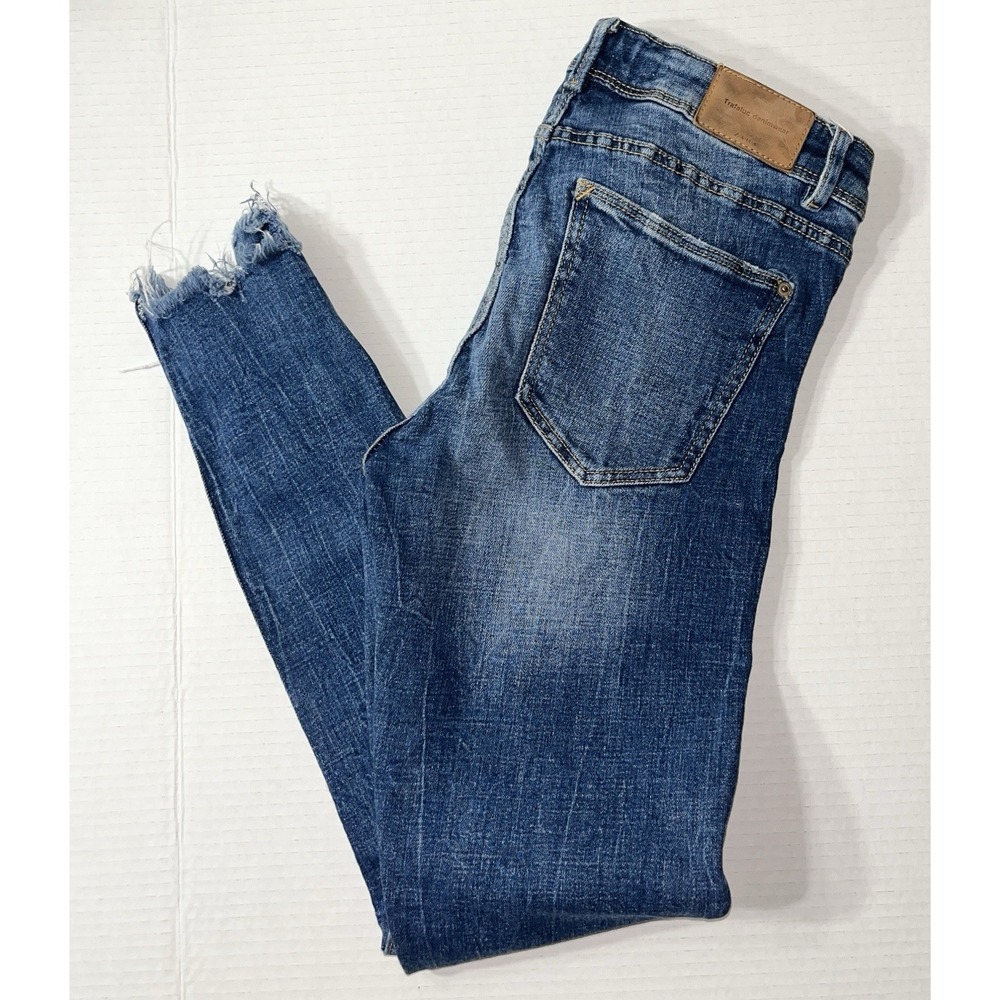 Zara Trafaluc Jeans Women's‎ 6 Distressed Raw Hem Ankle Zip Grunge Whimsycore